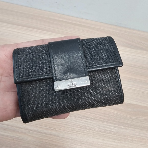 Vintage Gucci Key Holder Case Black Leather GG Canvas Monogram Logo Y2K ITALY - Picture 1 of 16